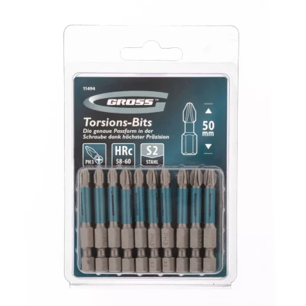 Набор бит торсионных PH3x50 мм для ударных шуруповертов 10 шт. Gross 11494 купить в Нягани