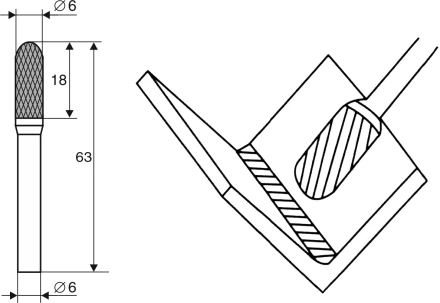 Борфреза Цилиндрическая cо сферическим концом C 6х6 Энкор 21704 купить в Нягани