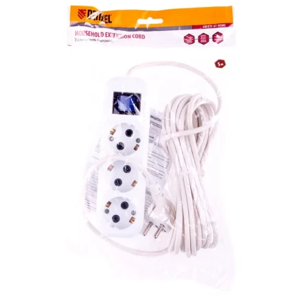 Удлинитель бытовой с заземлением и выключателем 5 м 3 розетки 10 A серия УХз10 Denzel 95973 купить в Нягани