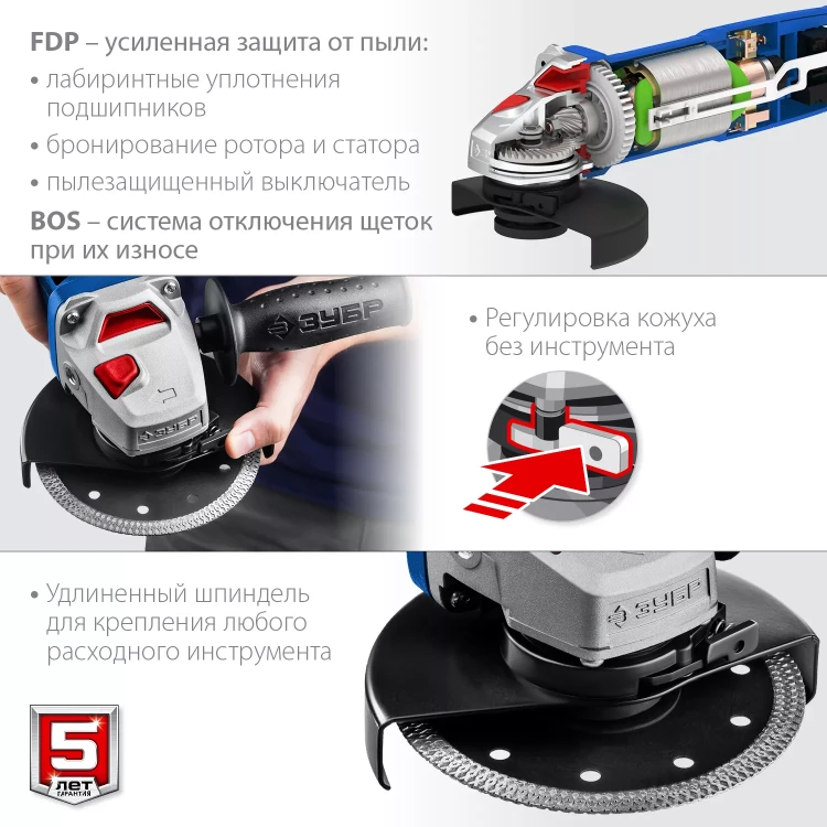 ЗУБР 1500 Вт, d125 мм, УШМ, регулировка оборотов, Профессионал (УШМ-П125-1500 ЭПСТ) купить в Нягани