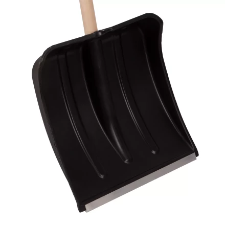 Лопата для уборки снега пластиковая, 380х385х1420 мм, оцинк. планка, деревянный черенок Россия 6157453 купить в Нягани