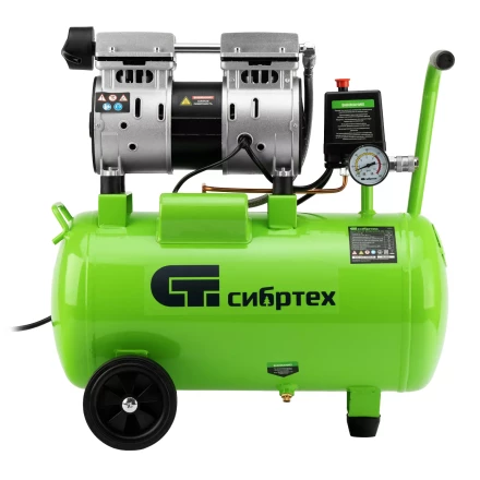 Компрессор безмаслянный малошумный Сибртех МБ 1100/24,1100 Вт, 24 л, 170 л/мин 58006 купить в Нягани