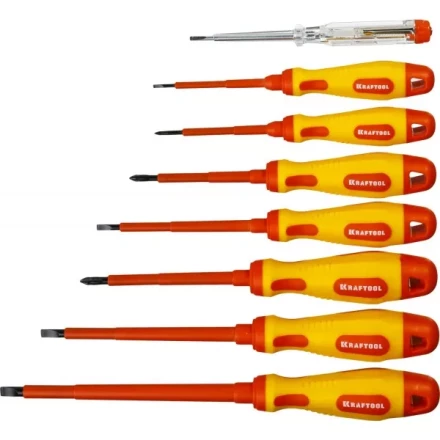 Набор высоковольтных отверток "Х-Drive ELECTRO", SL: 2,5, 4; 5,5; 6,5, PH: № 0, 1, 2, пробник, до 1000В, KRAFTOOL 250088-H8 купить в Нягани