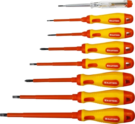 Набор высоковольтных отверток "Х-Drive ELECTRO", SL: 2,5, 4; 5,5; 6,5, PH: № 0, 1, 2, пробник, до 1000В, KRAFTOOL 250088-H8 купить в Нягани