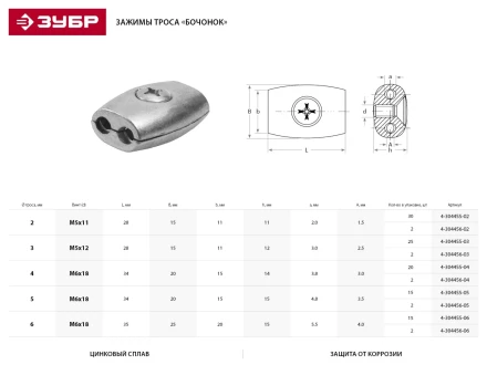 Зажим троса ЗУБР &quot;МАСТЕР&quot; &quot;Бочонок&quot;, 3мм, 25 шт 4-304455-03 купить в Нягани