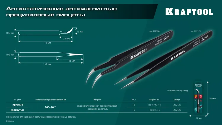 Пинцеты антистатические 222126 купить в Нягани