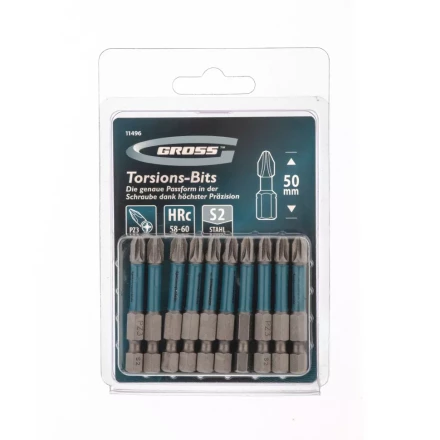 Набор бит торсионных PZ3x50 мм для ударных шуруповертов 10 шт. Gross 11496 купить в Нягани