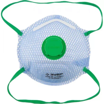 Полумаска фильтрующая ЗУБР &quot;ЭКСПЕРТ&quot; коническая, с внешней сеткой, с клапаном, многослойная, класс защиты FFP2 11160-2 купить в Нягани