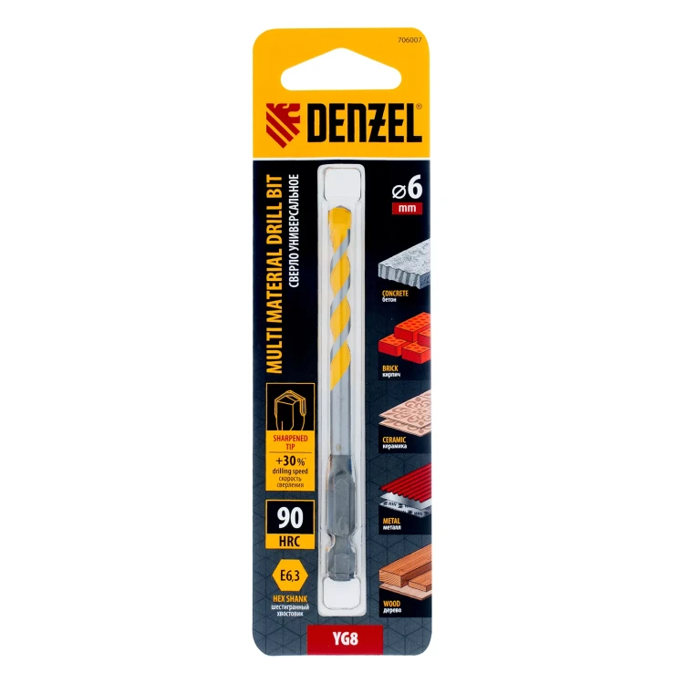 Сверло универсальное, Multi cut, 6 мм Denzel 706007 купить в Нягани