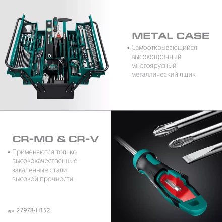 Универсальный набор инструмента в металлическом боксе, 152 предм. 27978-H152 купить в Нягани
