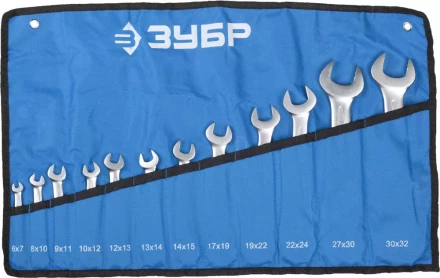 Набор ЗУБР &quot;ПРОФИ&quot;: Ключ гаечный рожковый, Cr-V сталь, хромированный, 6х32мм, 12шт 27027-H12 купить в Нягани