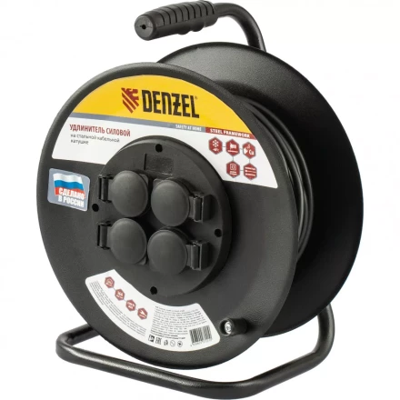 Удлинитель силовой на стальной катушке ПВС 3 х 2,5 мм 30 м 4 розетки 16 А тип УХз-16 Denzel 95984 купить в Нягани