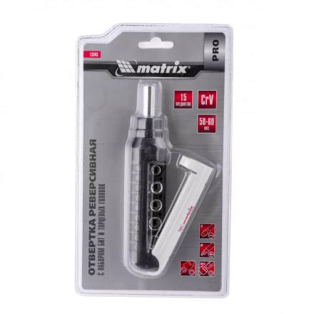 Отвертка реверсивная с набором бит и торцевых головок 15 шт CrV Matrix Pro 13343 купить в Нягани