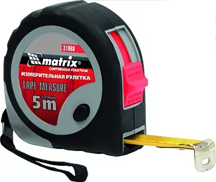 Рулетка Continuous  fixation 7,5 м х 25 мм обрезиненный корпус плавная фиксация  MATRIX 31090 купить в Нягани