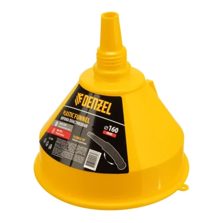 Воронка пластиковая 160 мм с металлическим ситом, непроливайкой и гибким наконечником Denzel 537208 купить в Нягани