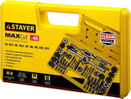 Набор метчиков и плашек STAYER &quot;MASTER&quot;, плашки 17шт, метчики 17шт, метчикодерж. 2шт, плашкодерж. 1шт, резьбомер 1шт, отвертка 1шт, 40 предметов 2805-H40_z01 купить в Нягани