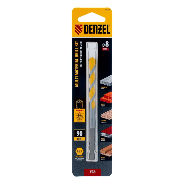 Сверло универсальное, Multi cut, 8 мм Denzel 706008 купить в Нягани