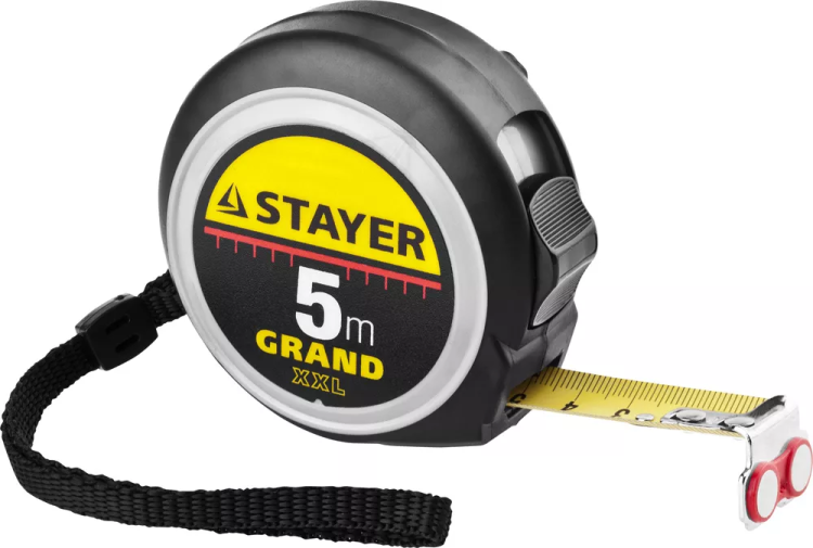 Рулетка STAYER GRAND, корпус с противоскользящим напылением, упрочненное полотно, 5м/19мм 552021 купить в Нягани