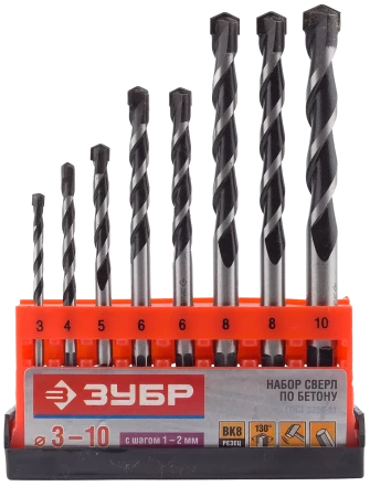 Набор сверл по бетону усиленные ЗУБР 3 шт d 6-8-10 мм трехгранный хвостовик  Профессионал 2916-H3 купить в Нягани