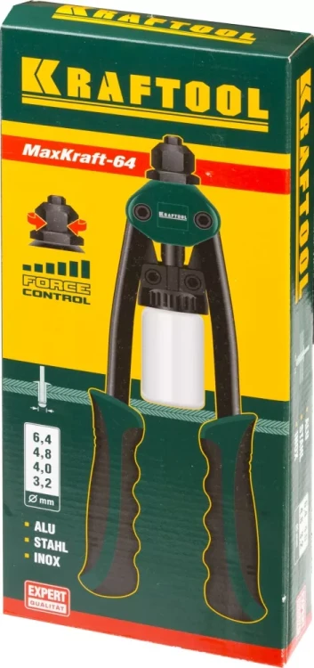 Заклепочник двуручный силовой компактный, KRAFTOOL "MaxKraft-64" 31160, для заклёпок d=3,2-6,4 мм из Al, стали, нерж стали, усил литой корпус 31160 купить в Нягани