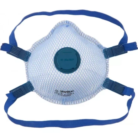 Полумаска фильтрующая ЗУБР &quot;ЭКСПЕРТ&quot; коническая, с внешней сеткой, с клапаном, многослойная, класс защиты FFP3 11160-3 купить в Нягани