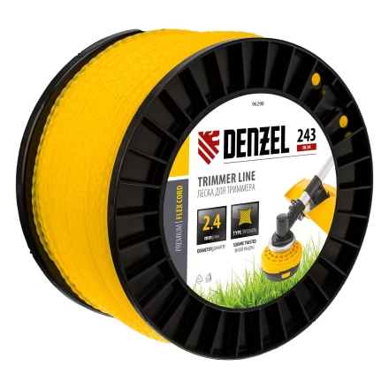 Леска для триммера витой квадрат, 2,4мм х 243м, на DIN катушке FLEX CORD// Denzel 96298 купить в Нягани