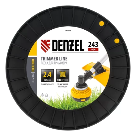 Леска для триммера витой квадрат, 2,4мм х 243м, на DIN катушке FLEX CORD// Denzel 96298 купить в Нягани