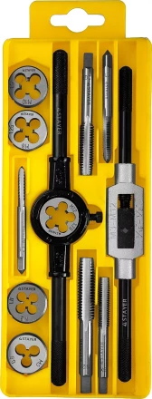 Набор метчиков и плашек STAYER &quot;MASTER&quot;, метчикодержатель 1шт, плашкодержатель 1шт, метчики 5шт, плашки 5шт, 12 предметов 28012-H12_z01 купить в Нягани