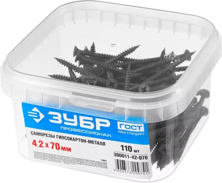 Саморезы фосфатированные с мелкой резьбой, гипсокартон-металл, ЗУБР 300011-42-070, PH2, 4,2 x 70 мм, 110 шт 300011-42-070 купить в Нягани