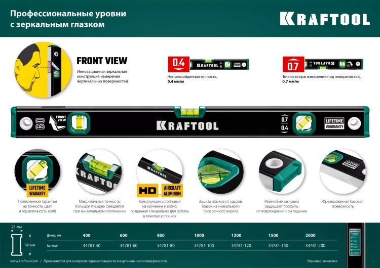 Профессиональный уровень с зеркальным глазком KRAFTOOL 34781-150 купить в Нягани