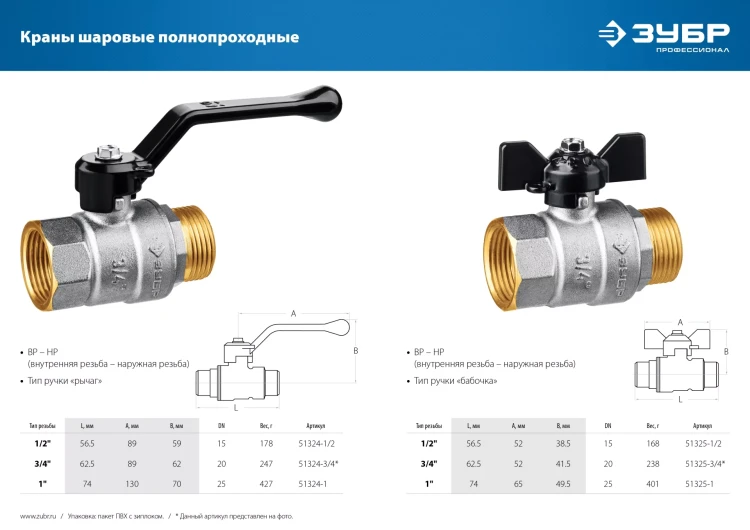 ЗУБР d 1, ручка-рычаг, шаровой кран (51324-1) купить в Нягани