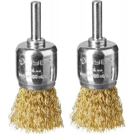 ЗУБР &quot;ПРОФЕССИОНАЛ&quot;. Набор щеток кистевых для дрели, витая стальная латунированная проволока 0,3мм, 24мм, 2шт 35225-24-H2_z02 купить в Нягани