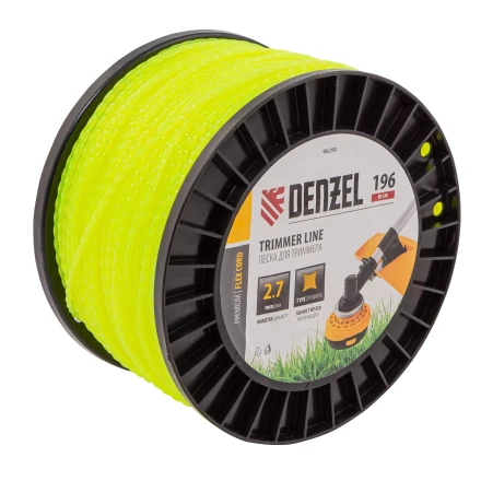 Леска для триммера витой квадрат, 2,7мм х 196м, на DIN катушке FLEX CORD// Denzel 96299 купить в Нягани
