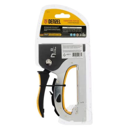 Степлер мебельный Denzel 40211, стальной корпус, быстрая загрузка, регул. силы удара, тип 53, 4-14 мм купить в Нягани