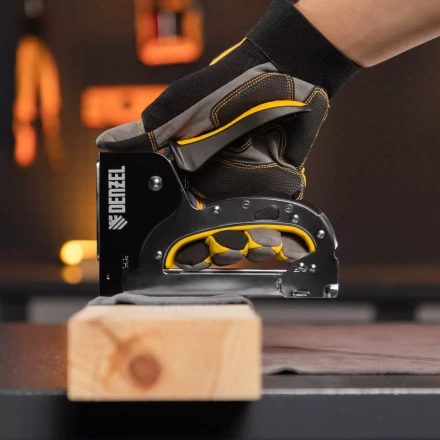 Степлер мебельный Denzel 40211, стальной корпус, быстрая загрузка, регул. силы удара, тип 53, 4-14 мм купить в Нягани