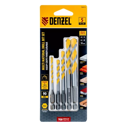 Набор сверл универсальных, Multi cut, 4-10 мм, 5 шт Denzel 706016 купить в Нягани