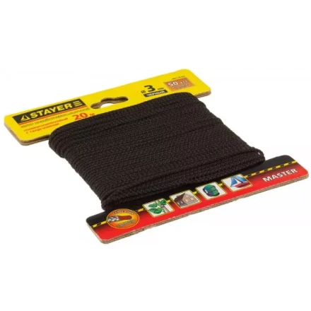 Шнур STAYER &quot;MASTER&quot; хозяйственно-бытовой, полипропиленовый, вязанный, с сердечником, черный, d 3, 20м 50411-03-020 купить в Нягани
