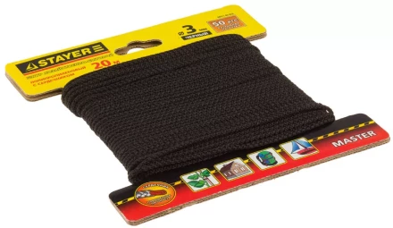 Шнур STAYER &quot;MASTER&quot; хозяйственно-бытовой, полипропиленовый, вязанный, с сердечником, черный, d 3, 20м 50411-03-020 купить в Нягани