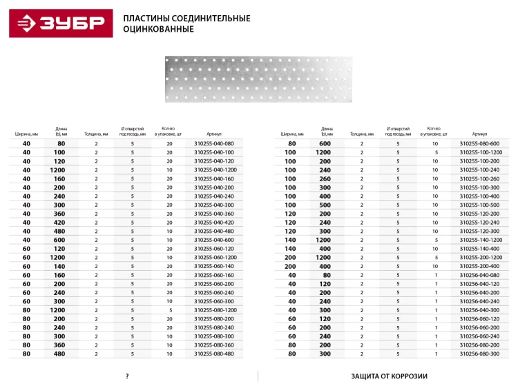 Пластина соединительная ЗУБР "МАСТЕР", 40х480мм, 10шт 310255-040-480 купить в Нягани
