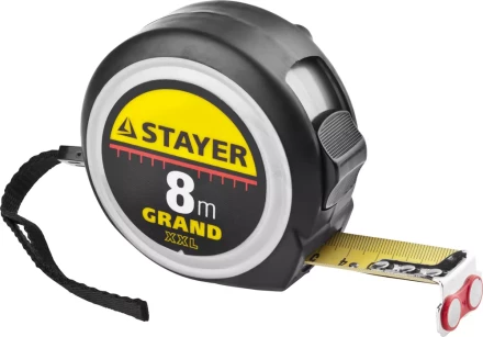 Рулетка STAYER GRAND, корпус с противоскользящим напылением, упрочненное полотно, 8м/25мм 552119 купить в Нягани