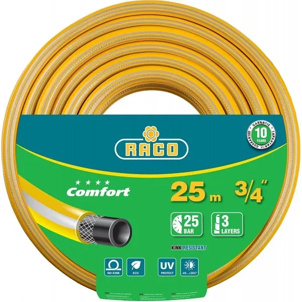 Шланг RACO "COMFORT" поливочный, 30атм., армированный, 3-х слойный, 3/4"х25м 40303-3/4-25 купить в Нягани