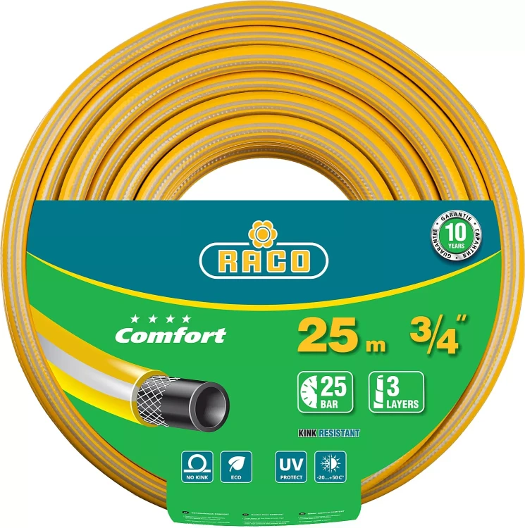 Шланг RACO "COMFORT" поливочный, 30атм., армированный, 3-х слойный, 3/4"х25м 40303-3/4-25 купить в Нягани
