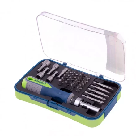 Отвертка реверсивная с набором бит и торцевыми головками 35 шт CrV Сибртех 13337 купить в Нягани