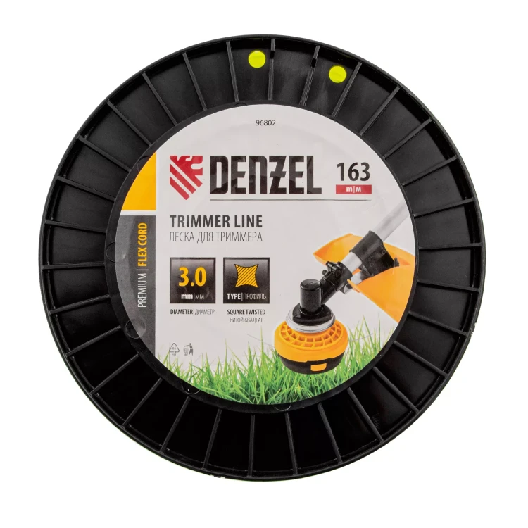 Леска для триммера витой квадрат, 3,0мм х 163м, на DIN катушке FLEX CORD// Denzel 96802 купить в Нягани