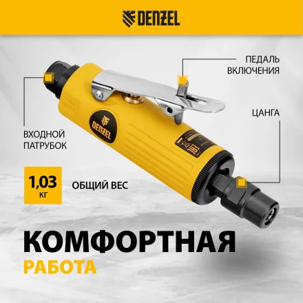 Пневмошлифмашина прямая Denzel 57464 PGS25000, 25000 об/мин, 10 шлиф. камней, цанга - 3, 6 мм, 113 л/мин купить в Нягани