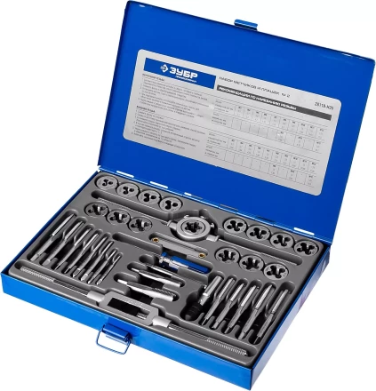 Набор метчиков и плашек ЗУБР &quot;ПРОФЕССИОНАЛ&quot;, сталь Р6М5, 35 предметов 28110-H35 купить в Нягани