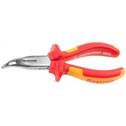 Тонкогубцы &quot;ELECTRO-KRAFT&quot; изогнутые, Cr-Mo сталь, двухкомпонентная маслобензостойкая рукоятка, хромированное покрытие, 160мм, KRAFTOOL 2202-4-16 2202-4-16_z01 купить в Нягани