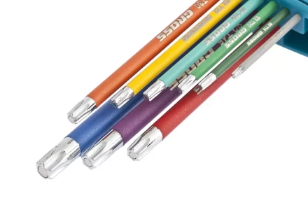 Набор ключей имбусовых TORX-TT T10-T50 магнит S2 экстра-длинные хром/краска 9 шт Gross 16402 купить в Нягани