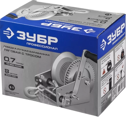 Лебедка ручная барабанная ЗУБР &quot;ПРОФЕССИОНАЛ&quot;, тяговая, тросовая, 0,7т, 8м 43113-0.7_z01 купить в Нягани
