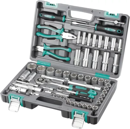 Набор инструментов 1/2 и 1/4  CrV пластиковый кейс  69 предметов STELS 14108 купить в Нягани